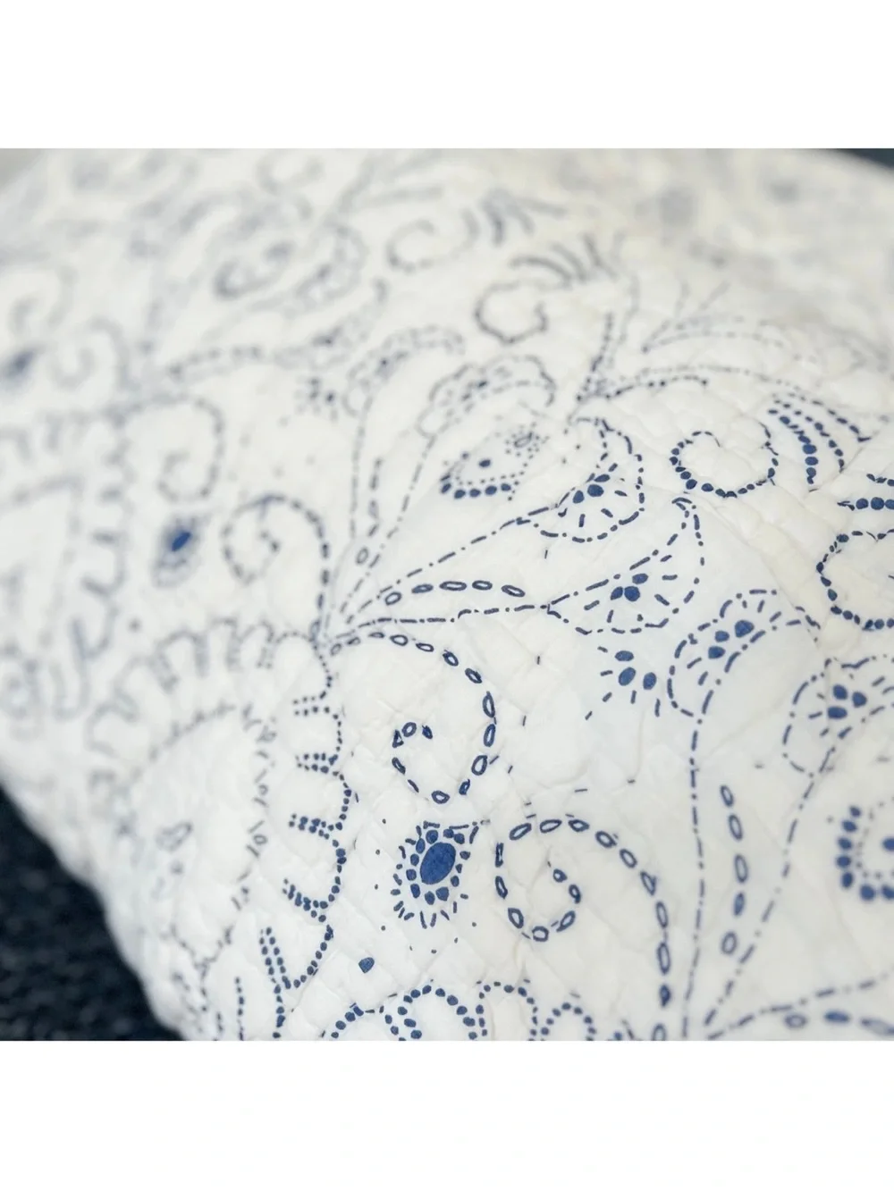 2 Pottery Barn Keller Stitch Quilted KING Pillow SHAMS White Blue Dot Scroll